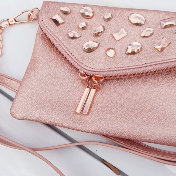 Unbranded Handbags - METALLIC Rhinestone Mini Crossbody Clutch NWOT!
